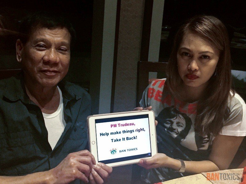 President Rodrigo Duterte with BAN Toxics’ Campaign and Advocacy Specialist Anna Kapunan. 