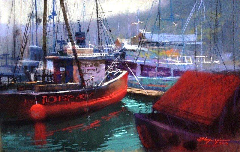 Harbor pastel on paper