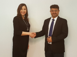 Jennifer S. Ligones, President and CEO of Third Pillar Business Applications, Inc. formalizing the exclusive partnership with Shreyas Merchant, Executive Vice President and COO of Eternus Solutions Private Ltd.