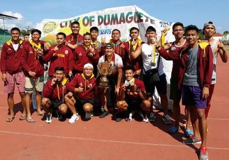 The 14-man team of Perpetual Altas Track and Field Team tallied 10 Golds, 6 Silver and 3 Bronze to clinched the Unigames 2018 Championship Crown, Thursday, October 25, 2018 at Philippine University Games (Unigames) in Dumaguete City.  (Dennis Abrina/UPH) 