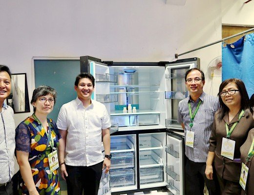 Dr. Mary Anne Ilao (OIC, Department of Newborn Medicine), Dr. Roberto Montaña (OIC, Office of the Chief of Medical Professional Staff), Dr. Esmeraldo Ilem (Medical Center Chief), Jose Alain Dela Merced (Assistant Chief Nurse), Hermenigilda Dayao (KMC Area Manager), and Solita D Garcia (NICU Area Manager) of the Dr. Jose Fabella Memorial Medical Center witness the handover of Samsung Electronics Philippines donation of two cutting-edge refrigerators to Dr. Jose Fabella Memorial Medical Center.