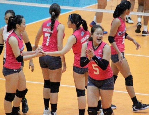 The Cool Smashers celebrate after scoring a point against the Jet Spikers (PVL photo)
