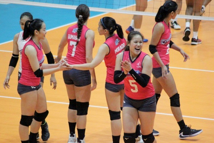 The Cool Smashers celebrate after scoring a point against the Jet Spikers (PVL photo)