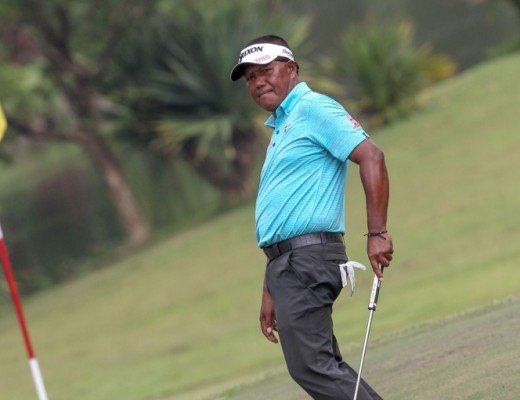 Tony Lascuna does a body language as he watches his birdie putt drop on No. 12