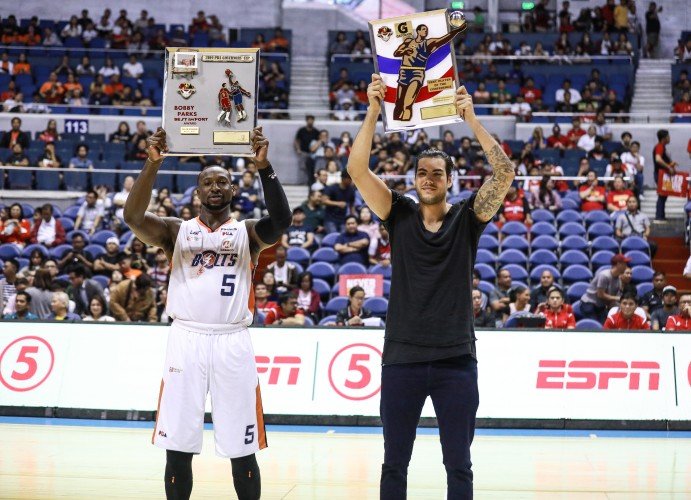 2019 PBA Best Import of the Conference - Allen Durham of Meralco Bolts (L) and 2019 PBA Gatorade Best Player - Christian Standhardinger of NorthPort Batang Pier (PBA Images) 