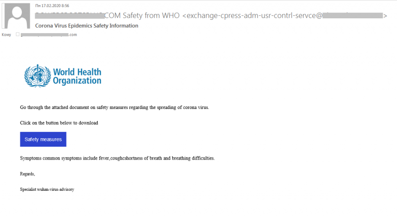 An email allegedly from WHO leads to a phishing website that gathers victims’ personal data