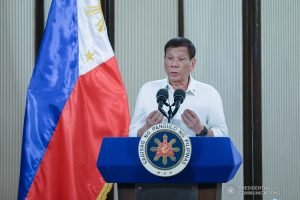 President Rodrigo Roa Duterte congratulates the personnel of the Philippine Army and Philippine Air Force for their successful operations against the New People's Army as he delivers a speech following a meeting at the Malago Clubhouse in Malacañang, Manila on May 26, 2020. KARL NORMAN ALONZO/PRESIDENTIAL PHOTO