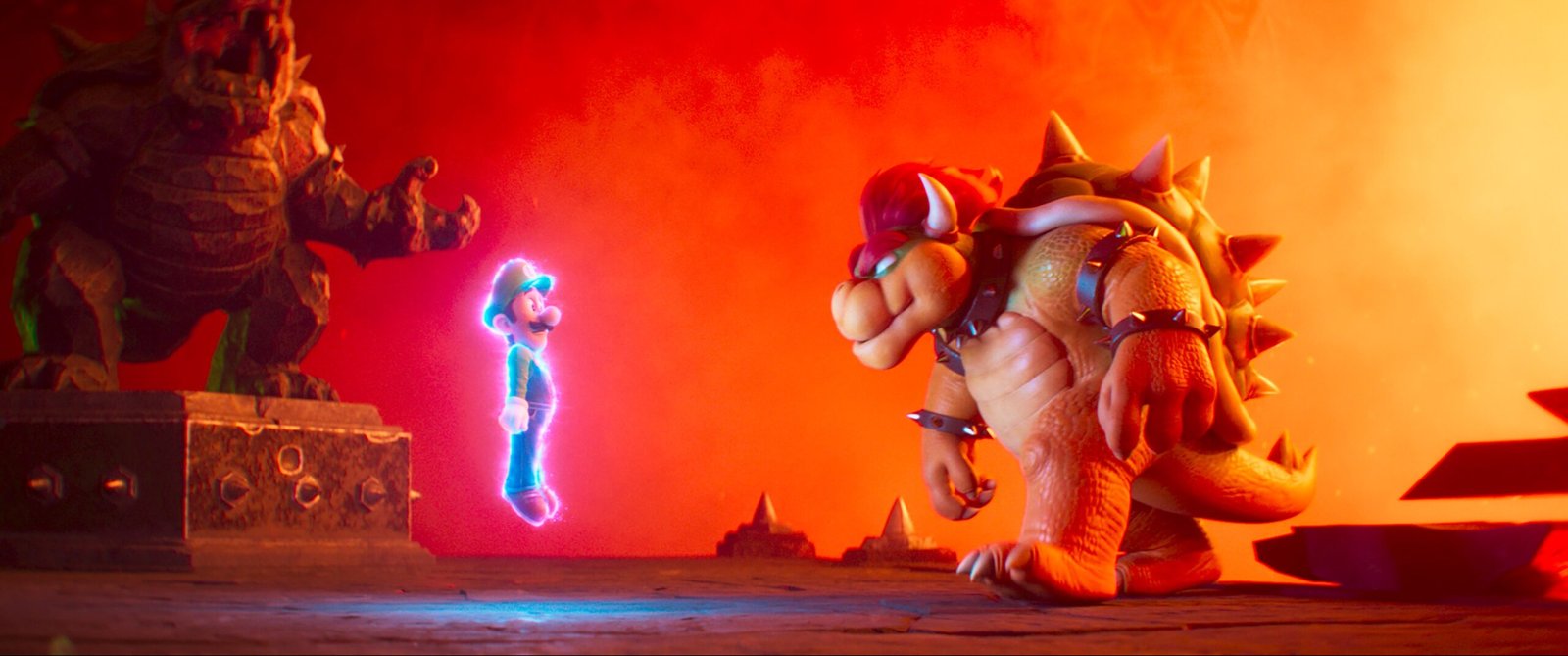 (from left) Luigi (Charlie Day) and Bowser (Jack Black) in Nintendo and Illumination’s The Super Mario Bros. Movie, directed by Aaron Horvath and Michael Jelenic.