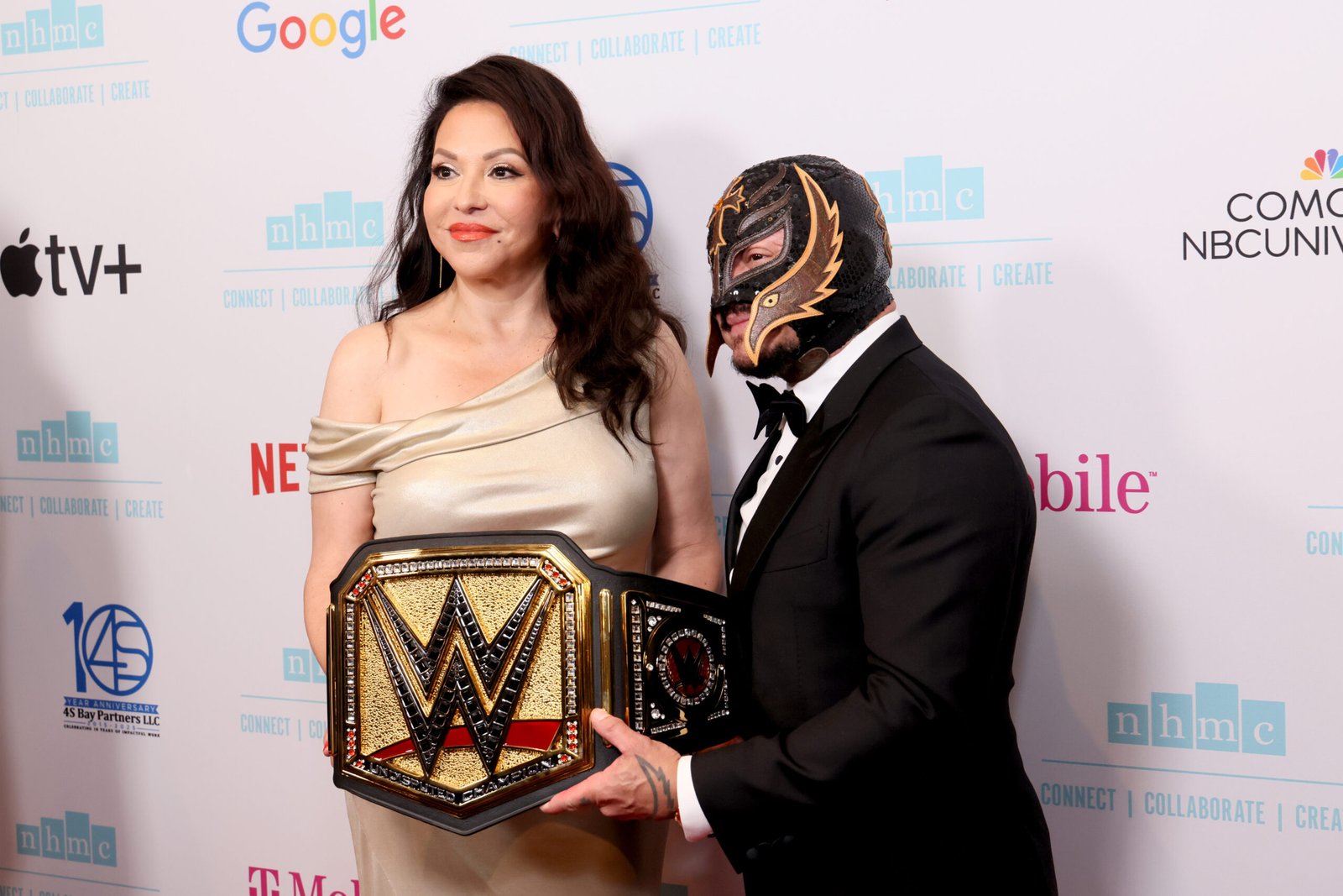 Brenda Victoria Castillo and Rey Mysterio attend the National Hispanic Media Coalition's 2025 Impact Awards Gala at Beverly Wilshire, A Four Seasons Hotel on June 06, 2025 in Beverly Hills, California. (Photo by Rodin Eckenroth/Getty Images for National Hispanic Media Coalition)