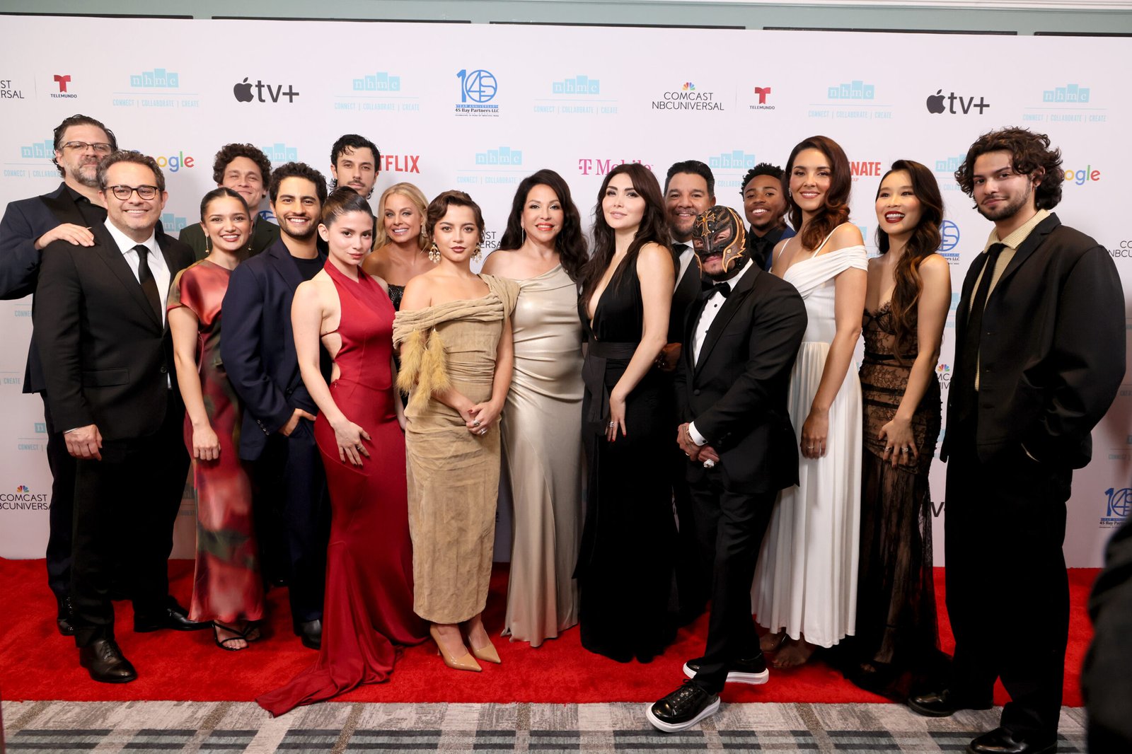 Sam Laybourne, Austin Winsberg, Vico Escorcia, Phil Lord, Enrique Arrizon, Camila Perez, Rafael Cebrián, Jessica Collins, Isabela Merced, Brenda Victoria Castillo, Daniella Pineda, Cris Abrego, Rey Mysterio, Dallas Dupree Young, Vanessa Rubio, Alicia Hannah-Kim, and Xolo Maridueña attend the National Hispanic Media Coalition's 2025 Impact Awards Gala at Beverly Wilshire, A Four Seasons Hotel on June 06, 2025 in Beverly Hills, California. (Photo by Rodin Eckenroth/Getty Images for National Hispanic Media Coalition)