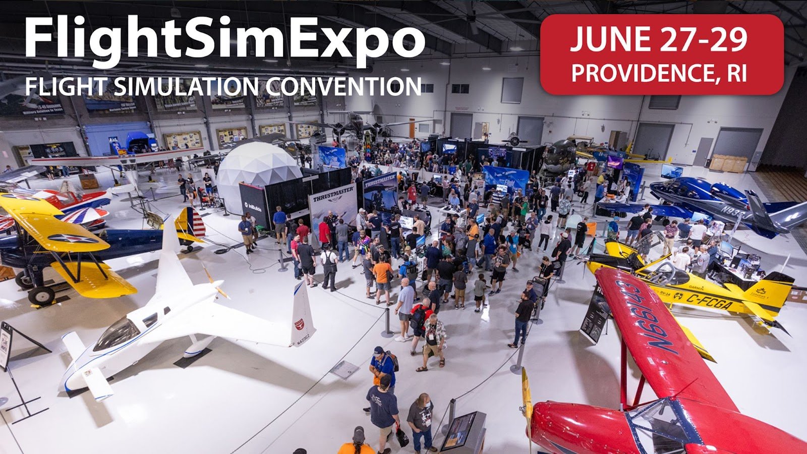 X-Plane and Microsoft Flight Simulator booths draw large crowds.