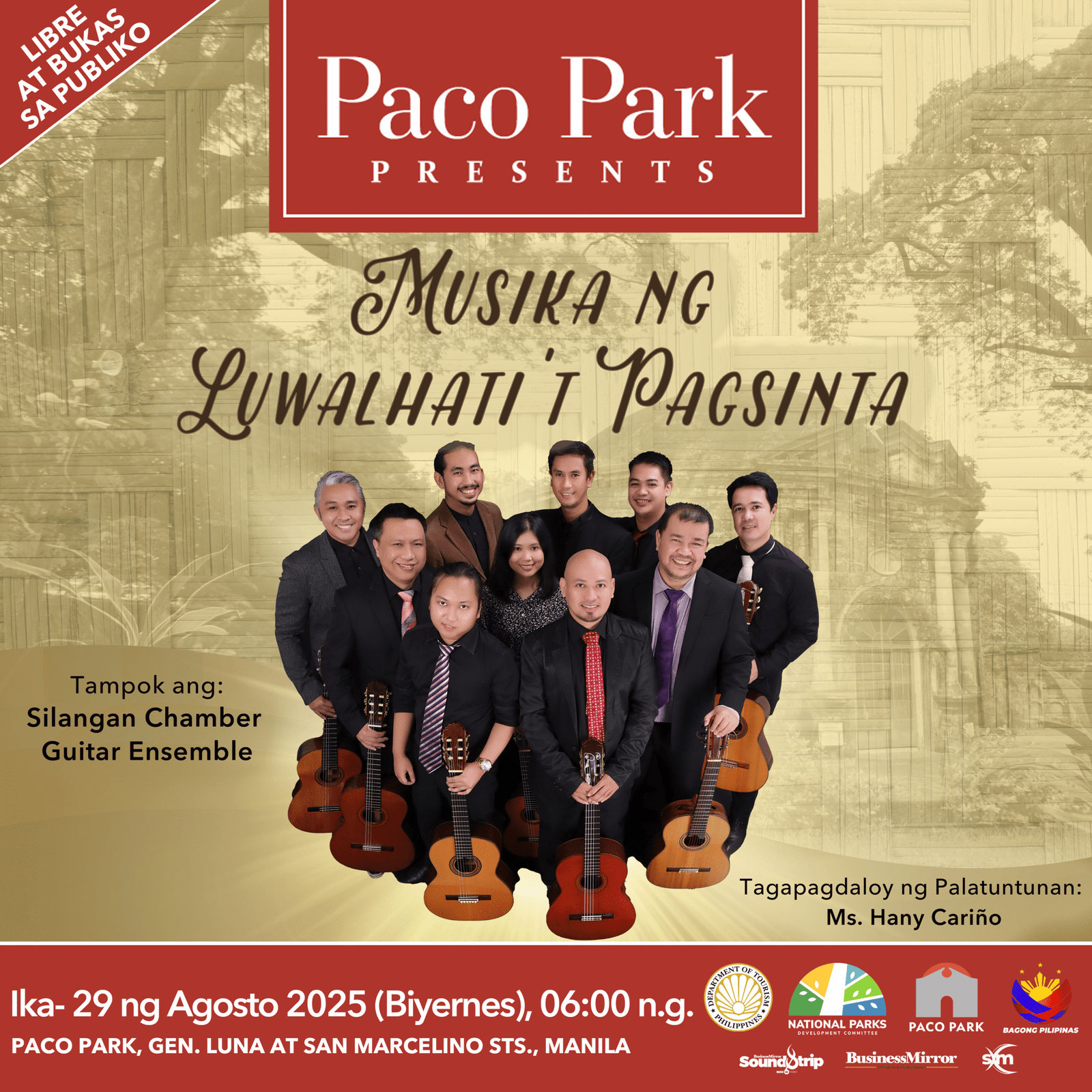 Paco Park will host Musika ng Luwalhati’t Pagsinta for Buwan ng Wika 2025.