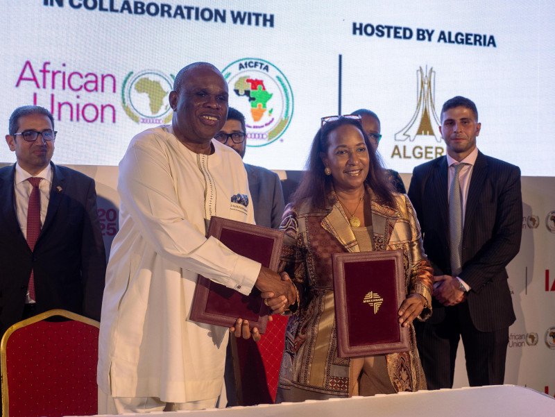 Prof. Benedict Oramah and Pamela Coke-Hamilton at the trade fair in Cairo.