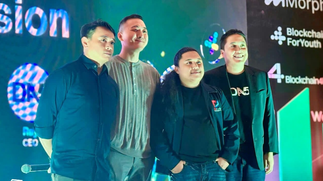 [L-R] Jose Mendoza, Country Manager for Southeast Asia of Bitget; David Hsiao, Chief Marketing Officer of Morph; Eli Rabadon, Chief Executive Officer of DVCode; and Raymond Babst, Chief Executive Officer of DA5, following their panel.
