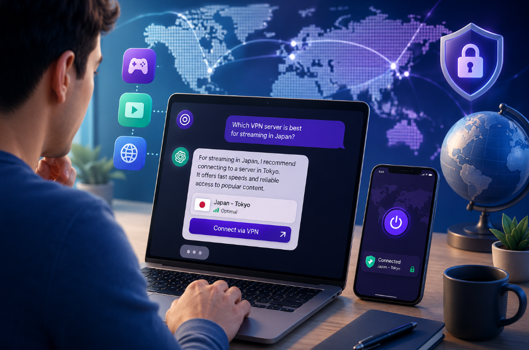 ChatGPT interface demonstrating conversational VPN assistance.