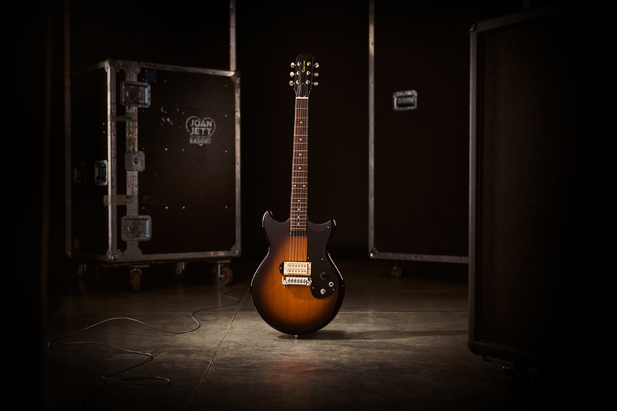 Epiphone Joan Jett Olympic Special The Epiphone Joan Jett Olympic Special brings Joan Jett's stripped-down rock aesthetic to a signature guitar with a single pickup and minimalist controls.
