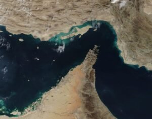 Strait of Hormuz remains critical global shipping chokepoint. [photo credit: MODIS Land Rapid Response Team, NASA GSFC | Wikimedia Commons]