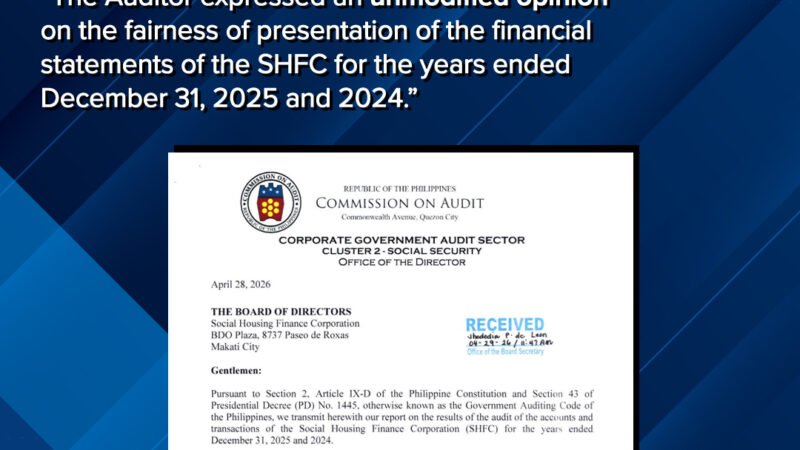 SHFC earns third unmodified COA opinion for 2025