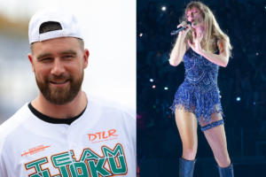 Taylor Swift and Travis Kelce topped the latest sports-celebrity power couple rankings. [photo credit: Travis Kelce | Erik Drost, Wikimedia Commons; Taylor Swift | Ronald Woan, Wikimedia Commons]