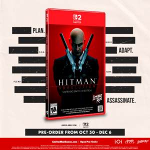 The physical edition of Hitman: Absolution for Nintendo Switch 2 includes a Game Card, game case and eight-page booklet.